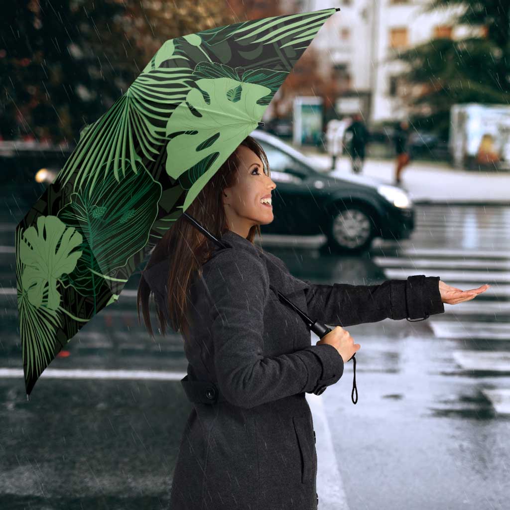 Green Hawaii Kukui Nut Lei Umbrella Hawaiian Pattern Monstera Tropical Vibes - Polynesian Pride