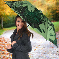 Green Hawaii Kukui Nut Lei Umbrella Hawaiian Pattern Monstera Tropical Vibes - Polynesian Pride