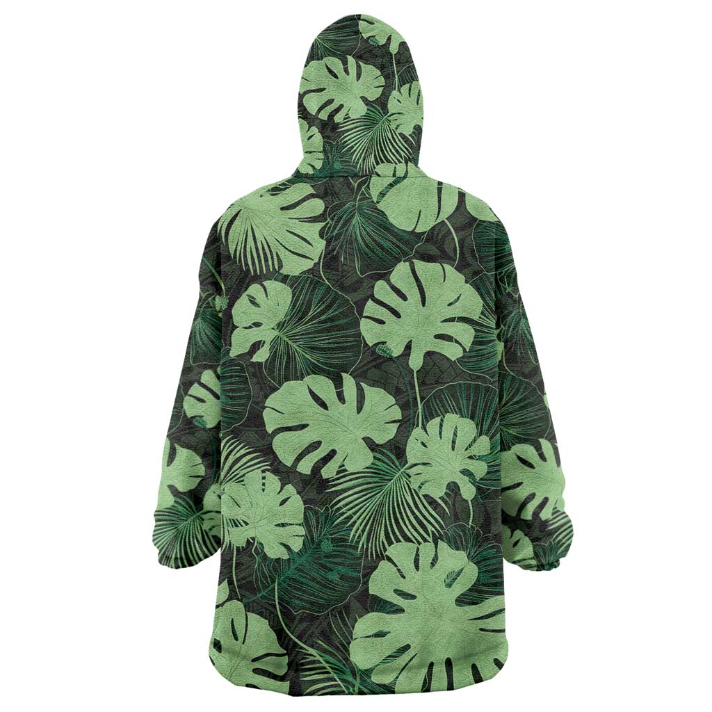 Green Hawaii Kukui Nut Lei Wearable Blanket Hoodie Hawaiian Pattern Monstera Tropical Vibes LT14 - Polynesian Pride