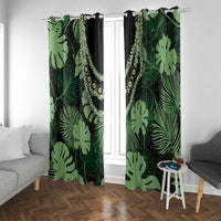 Green Hawaii Kukui Nut Lei Window Curtain Hawaiian Pattern Monstera Tropical Vibes - Polynesian Pride