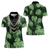 Green Hawaii Kukui Nut Lei Women Polo Shirt Hawaiian Pattern Monstera Tropical Vibes LT14 - Polynesian Pride