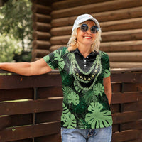 Green Hawaii Kukui Nut Lei Women Polo Shirt Hawaiian Pattern Monstera Tropical Vibes LT14 - Polynesian Pride