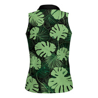 Green Hawaii Kukui Nut Lei Women Sleeveless Polo Shirt Hawaiian Pattern Monstera Tropical Vibes LT14 - Polynesian Pride