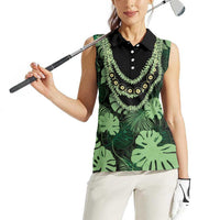 Green Hawaii Kukui Nut Lei Women Sleeveless Polo Shirt Hawaiian Pattern Monstera Tropical Vibes LT14 - Polynesian Pride