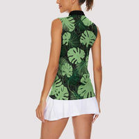 Green Hawaii Kukui Nut Lei Women Sleeveless Polo Shirt Hawaiian Pattern Monstera Tropical Vibes LT14 - Polynesian Pride