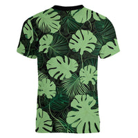 Green Hawaii Kukui Nut Lei Women V-Neck T-Shirt Hawaiian Pattern Monstera Tropical Vibes LT14 - Polynesian Pride