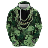 Green Hawaii Kukui Nut Lei Zip Hoodie Hawaiian Pattern Monstera Tropical Vibes - Polynesian Pride