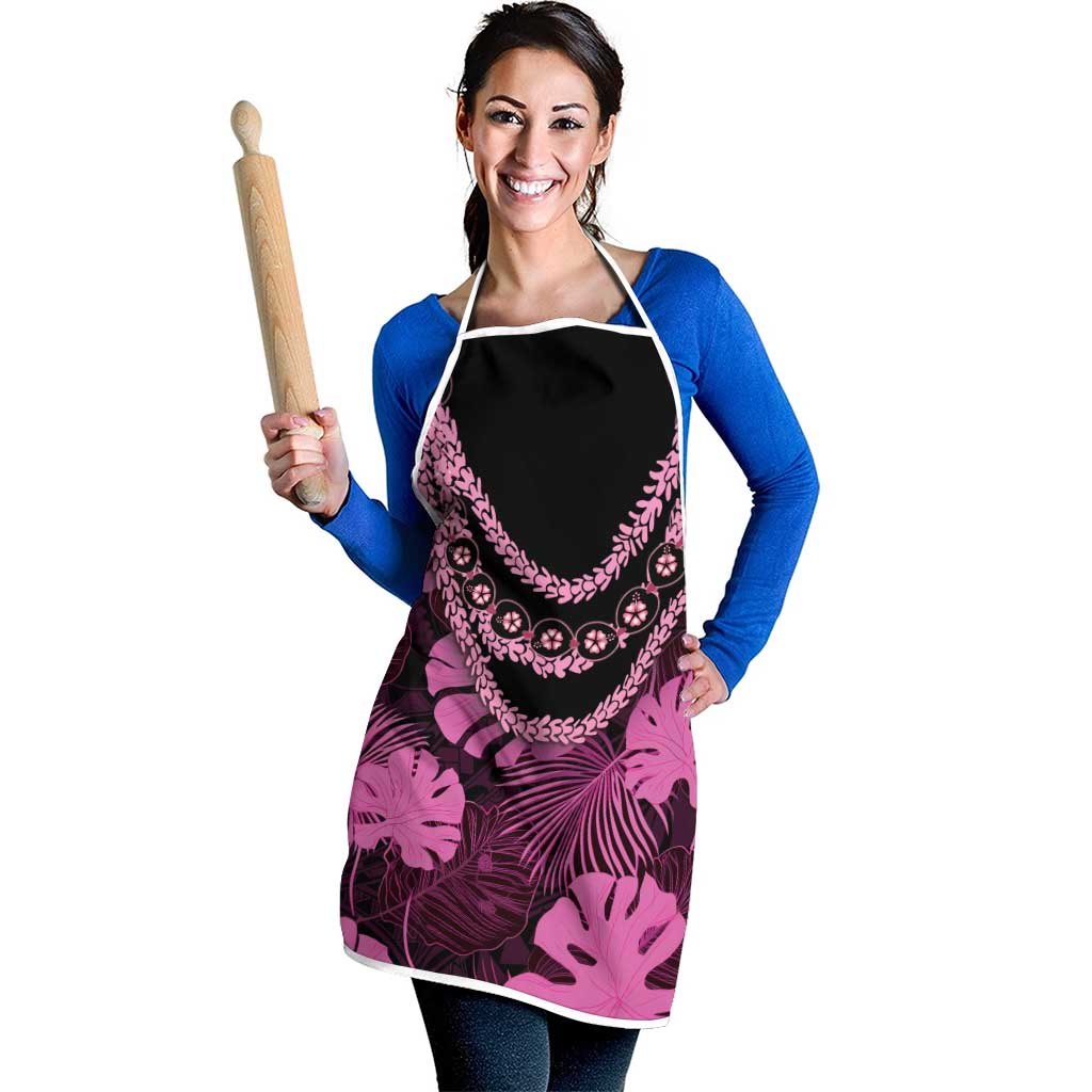 Pink Hawaii Kukui Nut Lei Apron Hawaiian Pattern Monstera Tropical Vibes LT14 - Polynesian Pride
