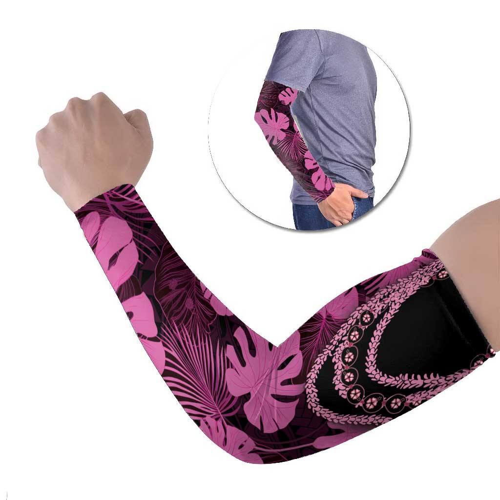 Pink Hawaii Kukui Nut Lei Arm Sleeves Hawaiian Pattern Monstera Tropical Vibes LT14 Set of 2 Pink - Polynesian Pride