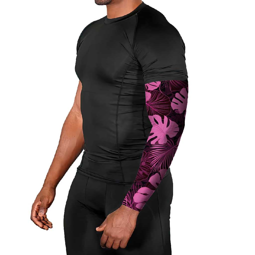 Pink Hawaii Kukui Nut Lei Arm Sleeves Hawaiian Pattern Monstera Tropical Vibes LT14 - Polynesian Pride