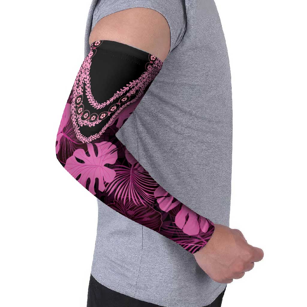 Pink Hawaii Kukui Nut Lei Arm Sleeves Hawaiian Pattern Monstera Tropical Vibes LT14 - Polynesian Pride