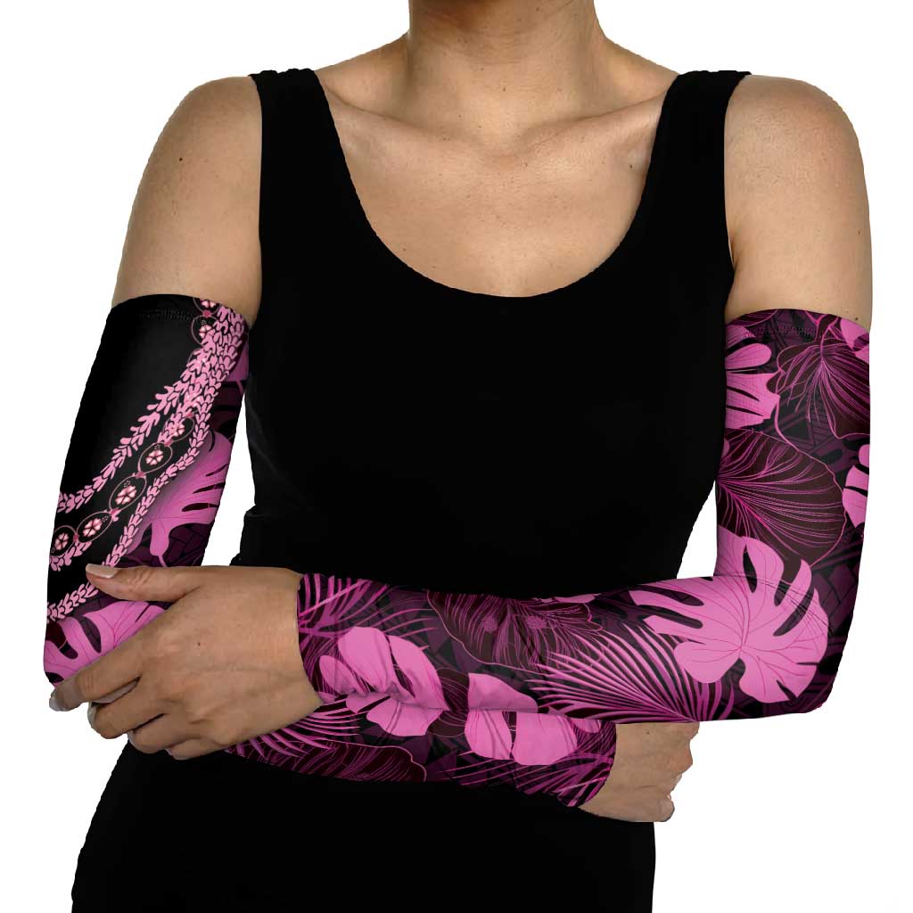 Pink Hawaii Kukui Nut Lei Arm Sleeves Hawaiian Pattern Monstera Tropical Vibes LT14 - Polynesian Pride