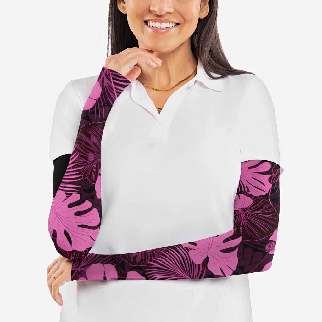 Pink Hawaii Kukui Nut Lei Arm Sleeves Hawaiian Pattern Monstera Tropical Vibes LT14 - Polynesian Pride