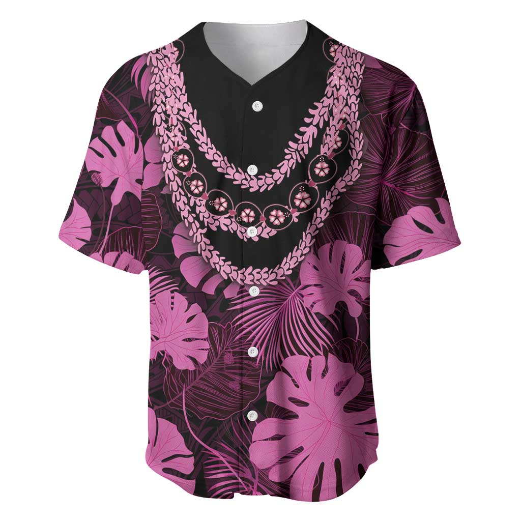 Pink Hawaii Kukui Nut Lei Baseball Jersey Hawaiian Pattern Monstera Tropical Vibes LT14 Pink - Polynesian Pride