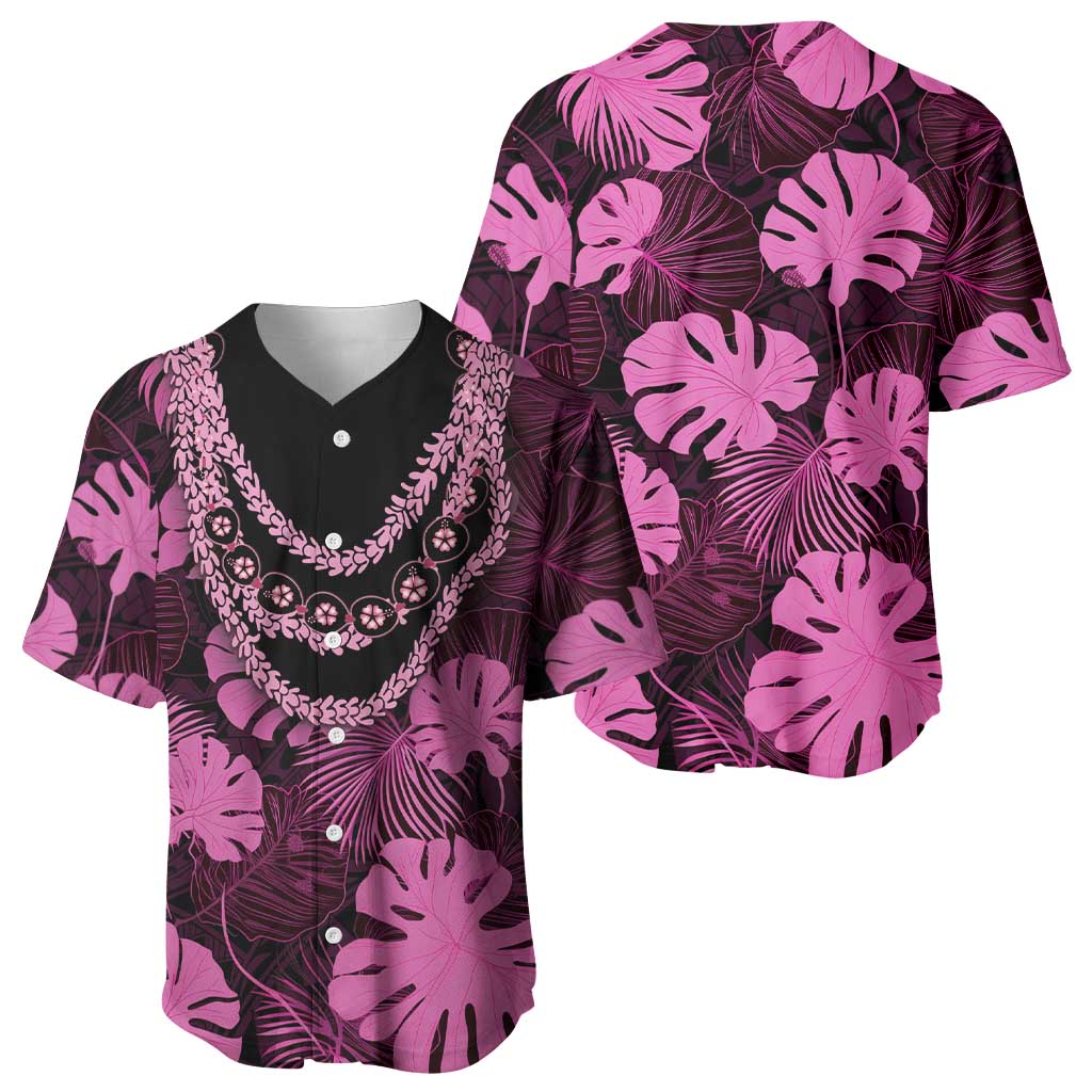 Pink Hawaii Kukui Nut Lei Baseball Jersey Hawaiian Pattern Monstera Tropical Vibes LT14 - Polynesian Pride
