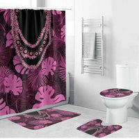 Pink Hawaii Kukui Nut Lei Bathroom Set Hawaiian Pattern Monstera Tropical Vibes - Polynesian Pride