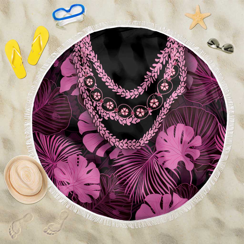 Pink Hawaii Kukui Nut Lei Beach Blanket Hawaiian Pattern Monstera Tropical Vibes - Polynesian Pride