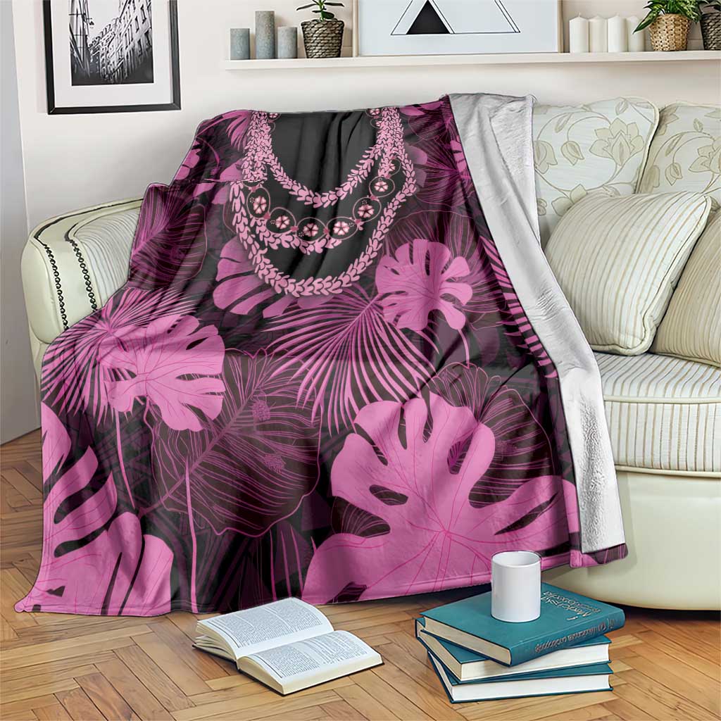 Pink Hawaii Kukui Nut Lei Blanket Hawaiian Pattern Monstera Tropical Vibes - Polynesian Pride