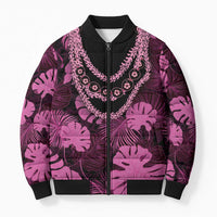 Pink Hawaii Kukui Nut Lei Bomber Puffer Jacket Hawaiian Pattern Monstera Tropical Vibes LT14 Unisex Pink - Polynesian Pride