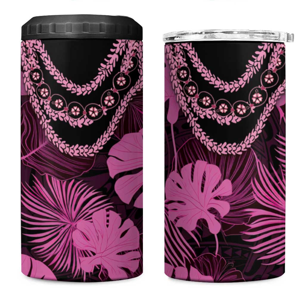 Pink Hawaii Kukui Nut Lei 4 in 1 Can Cooler Tumbler Hawaiian Pattern Monstera Tropical Vibes - Polynesian Pride