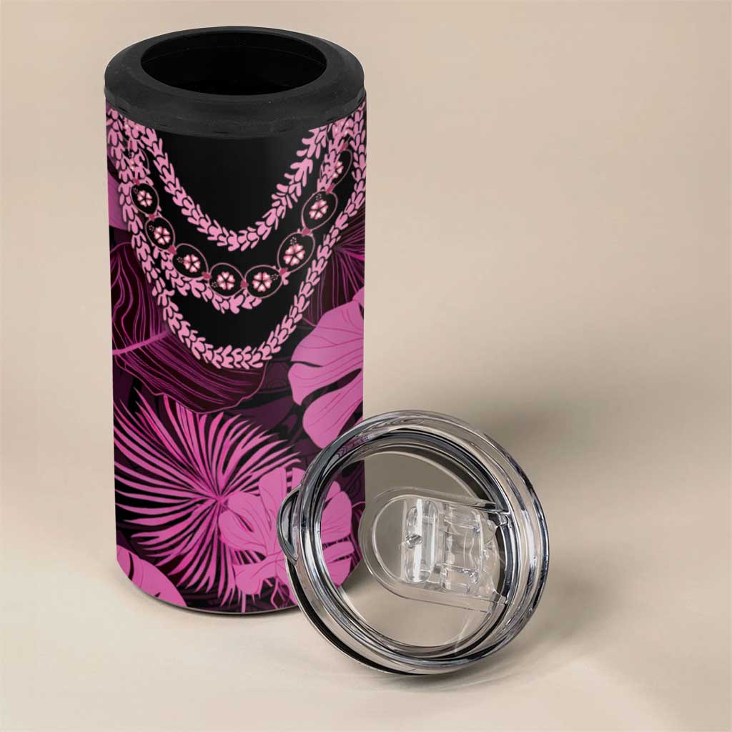 Pink Hawaii Kukui Nut Lei 4 in 1 Can Cooler Tumbler Hawaiian Pattern Monstera Tropical Vibes - Polynesian Pride