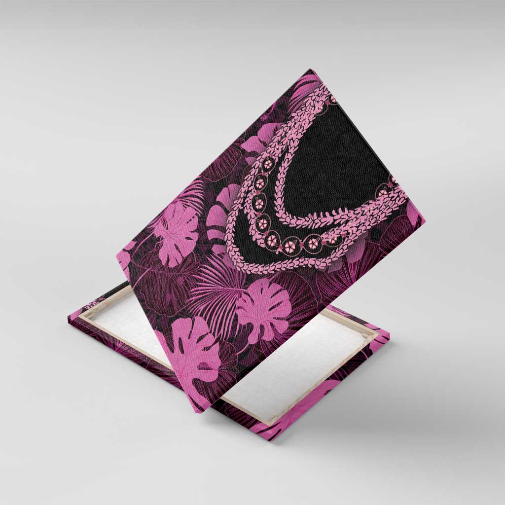 Pink Hawaii Kukui Nut Lei Canvas Wall Art Hawaiian Pattern Monstera Tropical Vibes - Polynesian Pride