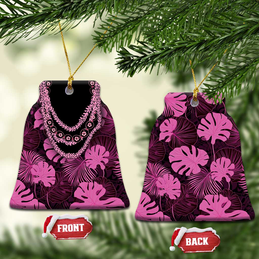 Pink Hawaii Kukui Nut Lei Ceramic Ornament Hawaiian Pattern Monstera Tropical Vibes - Polynesian Pride