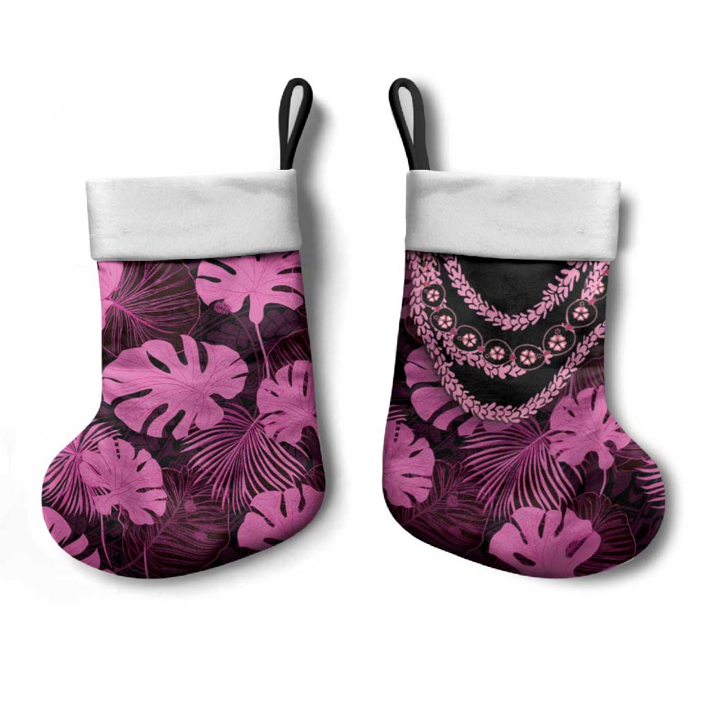 Pink Hawaii Kukui Nut Lei Christmas Stocking Hawaiian Pattern Monstera Tropical Vibes - Polynesian Pride