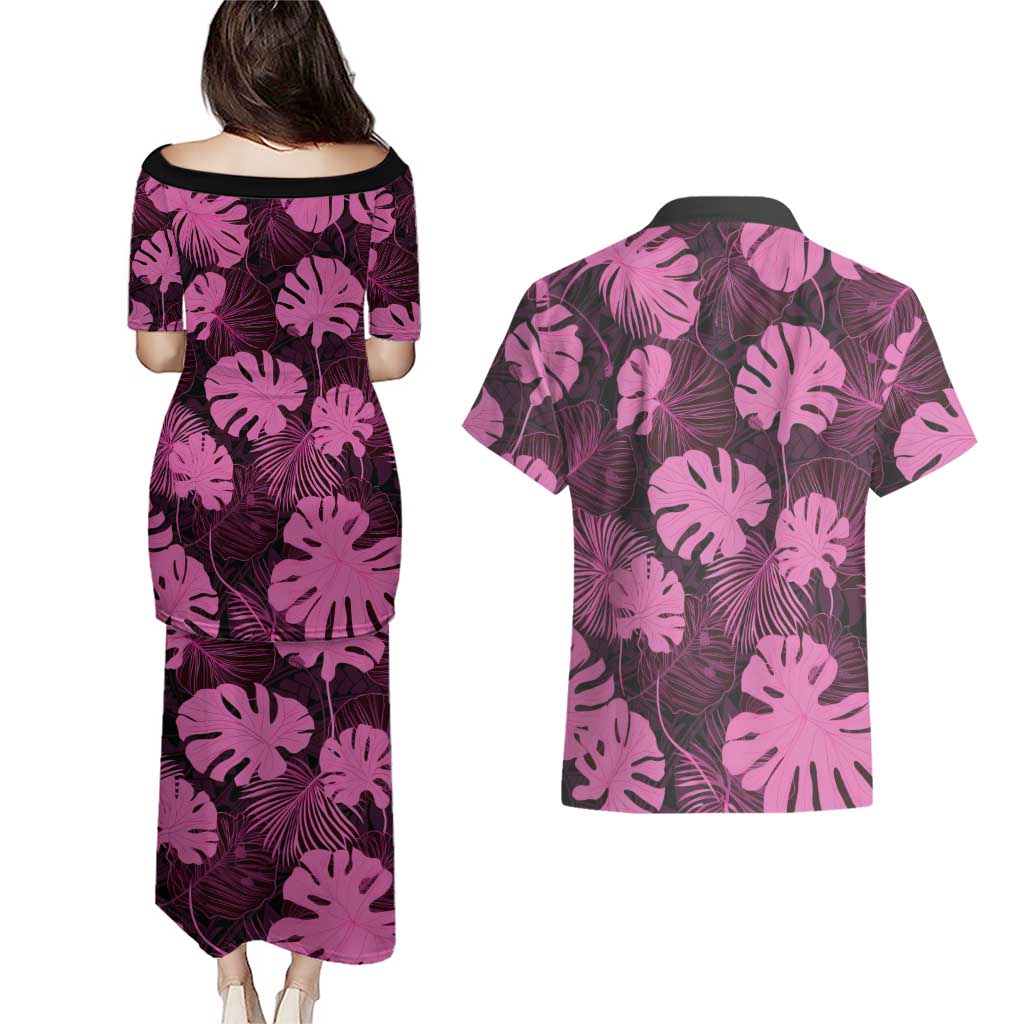 Pink Hawaii Kukui Nut Lei Couples Matching Puletasi and Hawaiian Shirt Hawaiian Pattern Monstera Tropical Vibes LT14 - Polynesian Pride