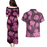 Pink Hawaii Kukui Nut Lei Couples Matching Puletasi and Hawaiian Shirt Hawaiian Pattern Monstera Tropical Vibes LT14 - Polynesian Pride