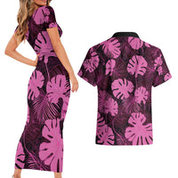 Pink Hawaii Kukui Nut Lei Couples Matching Short Sleeve Bodycon Dress and Hawaiian Shirt Hawaiian Pattern Monstera Tropical Vibes - Polynesian Pride