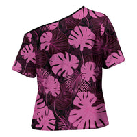 Pink Hawaii Kukui Nut Lei Cross Shoulder Shirt Hawaiian Pattern Monstera Tropical Vibes - Polynesian Pride