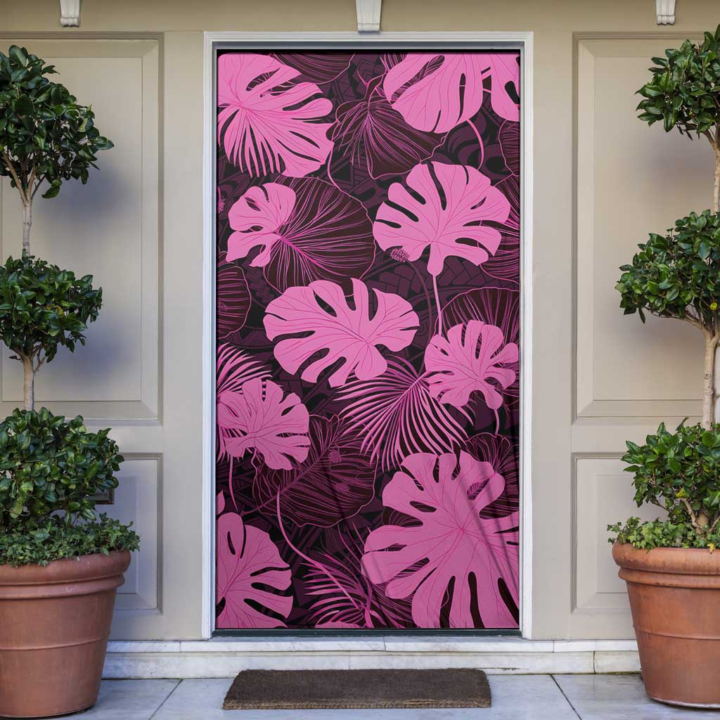 Pink Hawaii Kukui Nut Lei Door Cover Hawaiian Pattern Monstera Tropical Vibes - Polynesian Pride