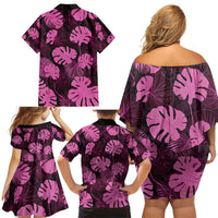 Pink Hawaii Kukui Nut Lei Family Matching Off Shoulder Short Dress and Hawaiian Shirt Hawaiian Pattern Monstera Tropical Vibes - Polynesian Pride