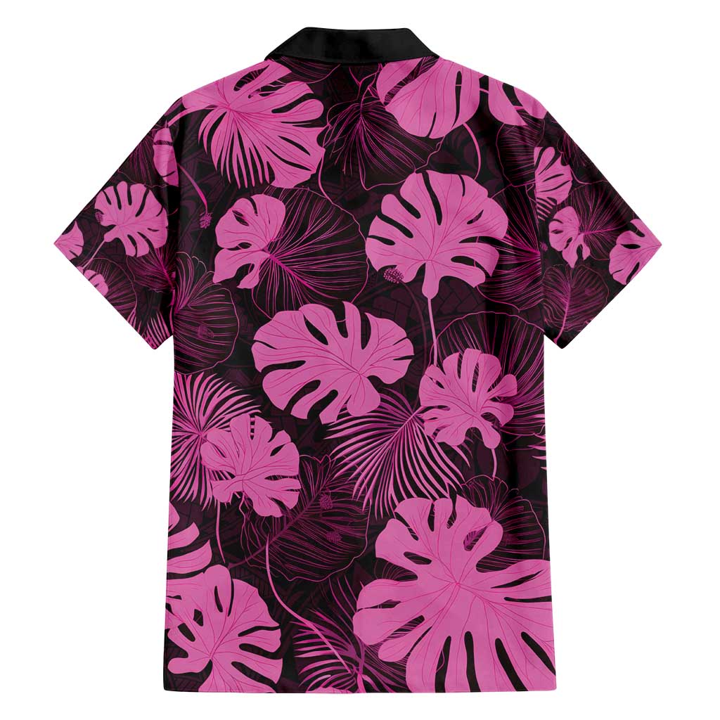 Pink Hawaii Kukui Nut Lei Family Matching Off Shoulder Short Dress and Hawaiian Shirt Hawaiian Pattern Monstera Tropical Vibes - Polynesian Pride