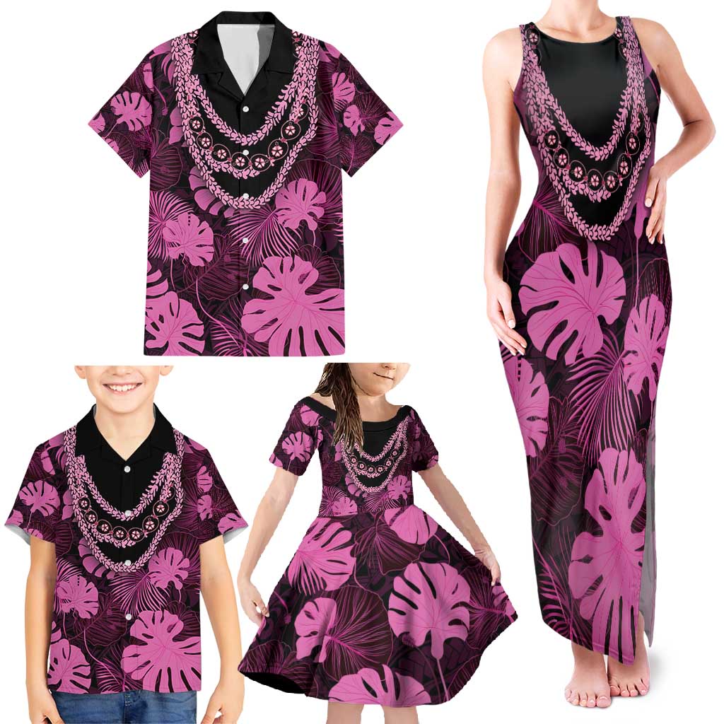 Pink Hawaii Kukui Nut Lei Family Matching Tank Maxi Dress and Hawaiian Shirt Hawaiian Pattern Monstera Tropical Vibes - Polynesian Pride