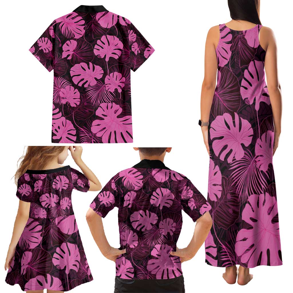 Pink Hawaii Kukui Nut Lei Family Matching Tank Maxi Dress and Hawaiian Shirt Hawaiian Pattern Monstera Tropical Vibes - Polynesian Pride