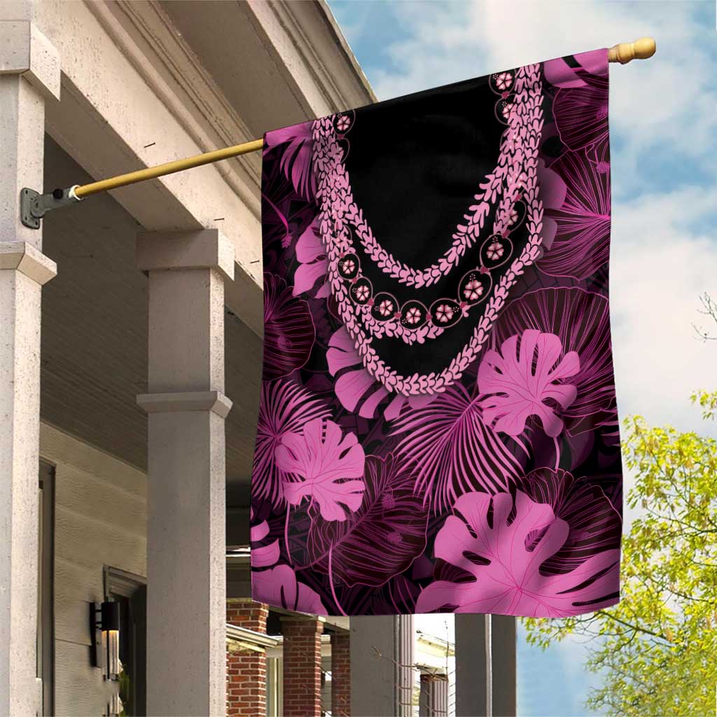 Pink Hawaii Kukui Nut Lei Garden Flag Hawaiian Pattern Monstera Tropical Vibes - Polynesian Pride