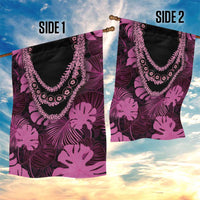 Pink Hawaii Kukui Nut Lei Garden Flag Hawaiian Pattern Monstera Tropical Vibes - Polynesian Pride
