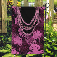 Pink Hawaii Kukui Nut Lei Garden Flag Hawaiian Pattern Monstera Tropical Vibes - Polynesian Pride