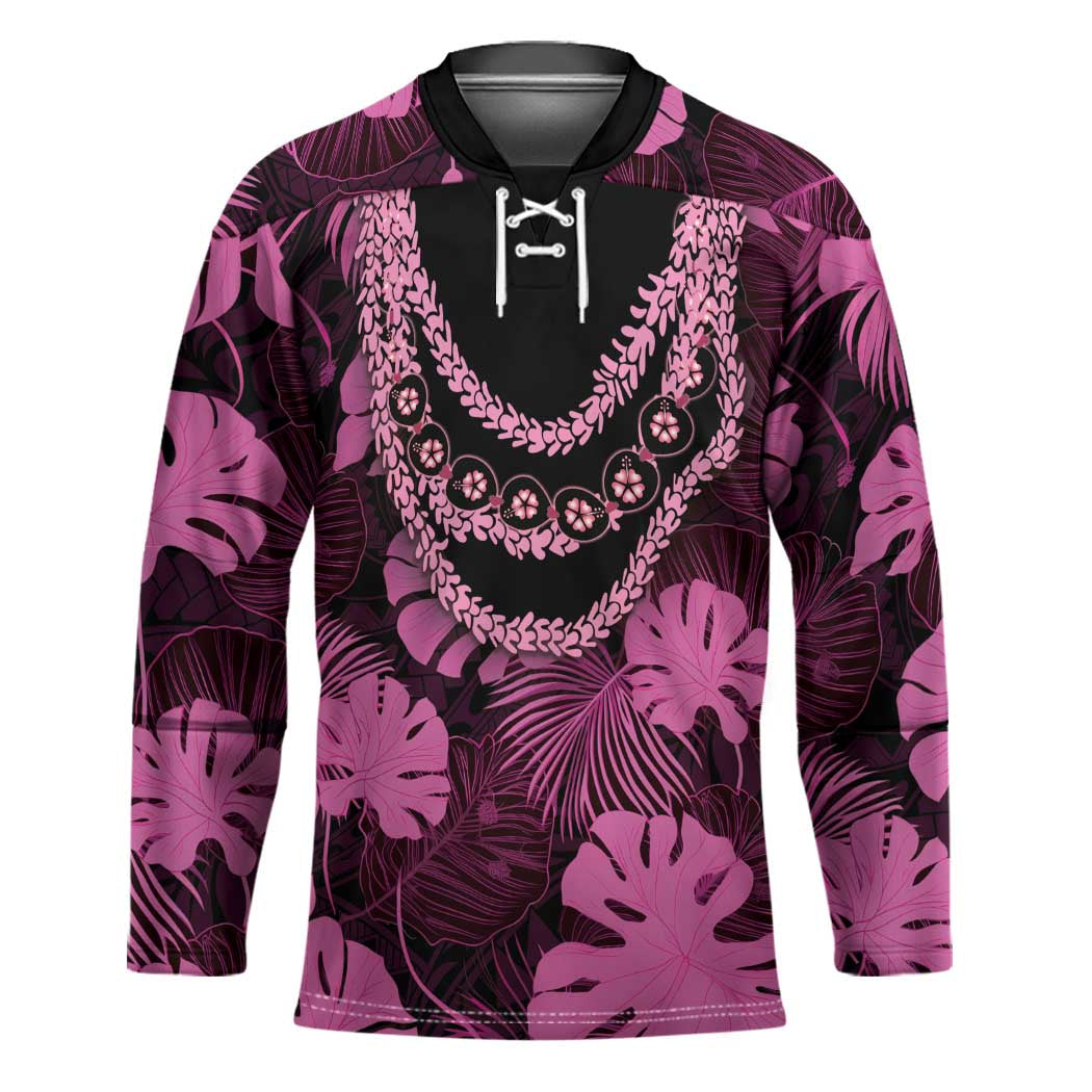 Pink Hawaii Kukui Nut Lei Hockey Jersey Hawaiian Pattern Monstera Tropical Vibes - Polynesian Pride