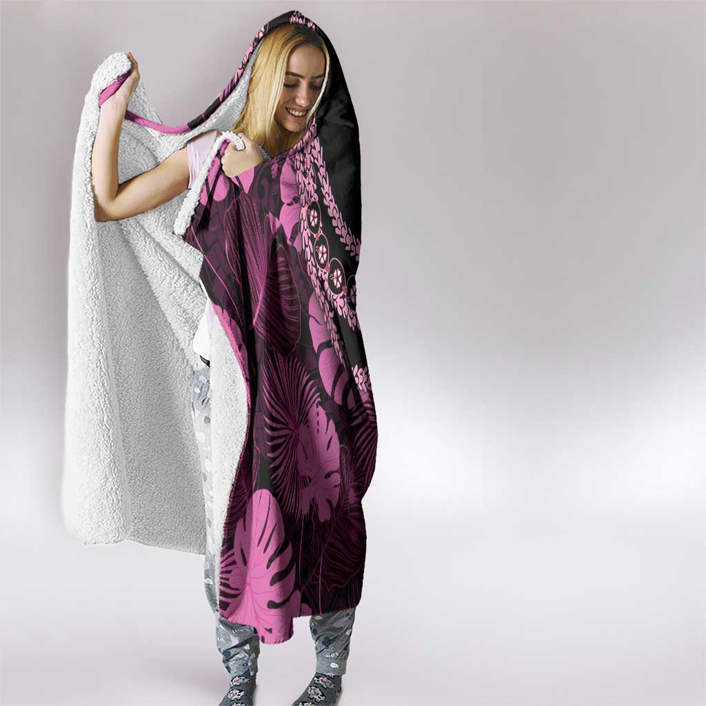 Pink Hawaii Kukui Nut Lei Hooded Blanket Hawaiian Pattern Monstera Tropical Vibes LT14 - Polynesian Pride