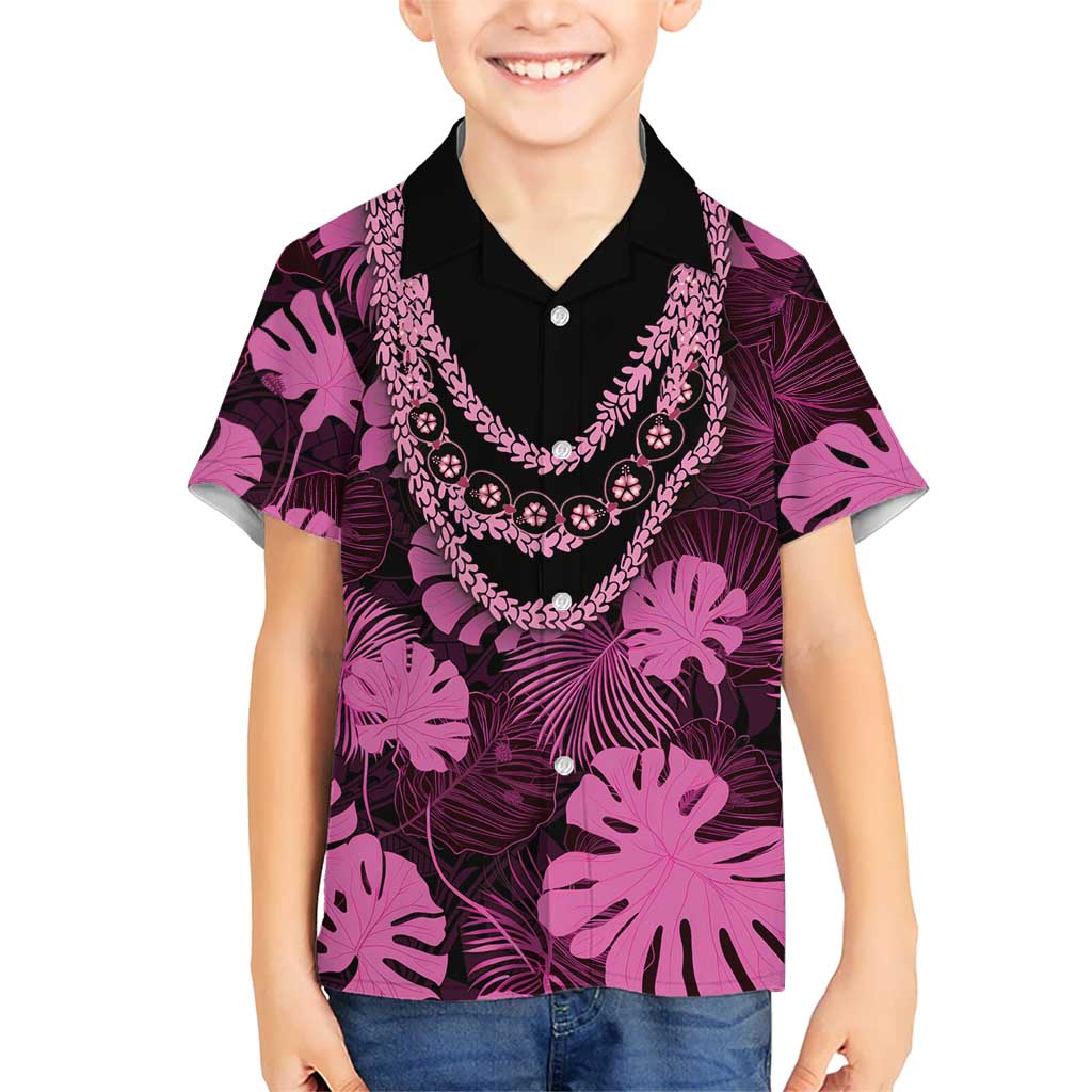 Pink Hawaii Kukui Nut Lei Kid Hawaiian Shirt Hawaiian Pattern Monstera Tropical Vibes - Polynesian Pride