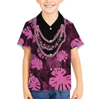 Pink Hawaii Kukui Nut Lei Kid Hawaiian Shirt Hawaiian Pattern Monstera Tropical Vibes - Polynesian Pride