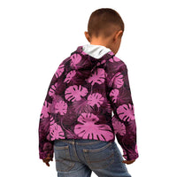 Pink Hawaii Kukui Nut Lei Kid Hoodie Hawaiian Pattern Monstera Tropical Vibes - Polynesian Pride