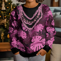 Pink Hawaii Kukui Nut Lei Kid Ugly Christmas Sweater Hawaiian Pattern Monstera Tropical Vibes LT14 - Polynesian Pride