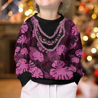 Pink Hawaii Kukui Nut Lei Kid Ugly Christmas Sweater Hawaiian Pattern Monstera Tropical Vibes LT14 - Polynesian Pride