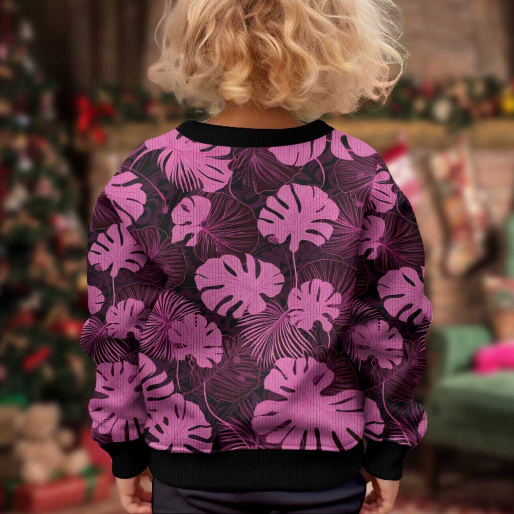 Pink Hawaii Kukui Nut Lei Kid Ugly Christmas Sweater Hawaiian Pattern Monstera Tropical Vibes LT14 - Polynesian Pride