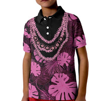 Pink Hawaii Kukui Nut Lei Kid Polo Shirt Hawaiian Pattern Monstera Tropical Vibes LT14 Kid Pink - Polynesian Pride