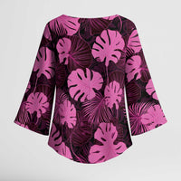 Pink Hawaii Kukui Nut Lei Kimono Sleeve Blouse Hawaiian Pattern Monstera Tropical Vibes - Polynesian Pride